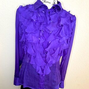 D&G Purple Silk Sheer Ruffled Blouse